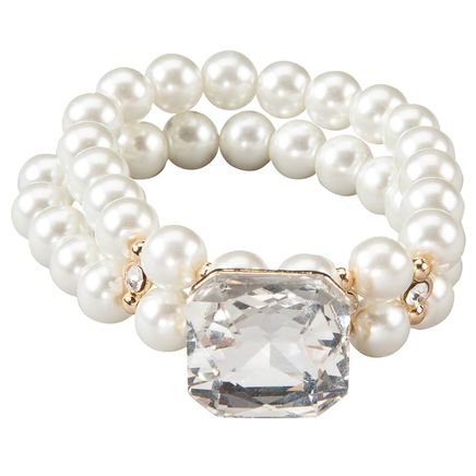 Double Faux Pearl and Crystal Stretch Bracelet-378118