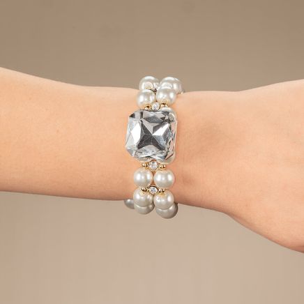 Double Faux Pearl and Crystal Stretch Bracelet-378118