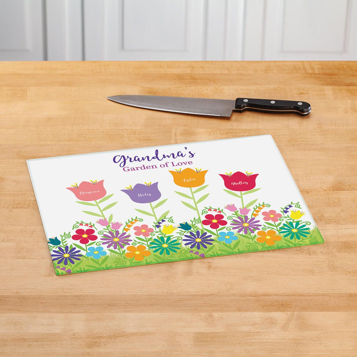 Personalized Garden of Love Glass Cutting Board-378128