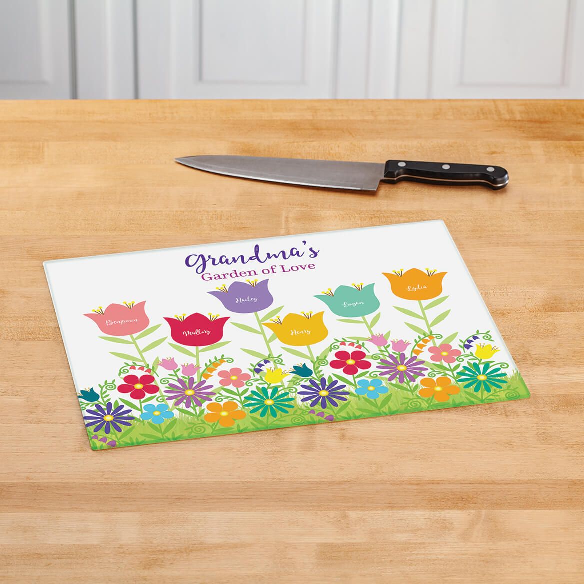 Personalized Garden of Love Glass Cutting Board-378128
