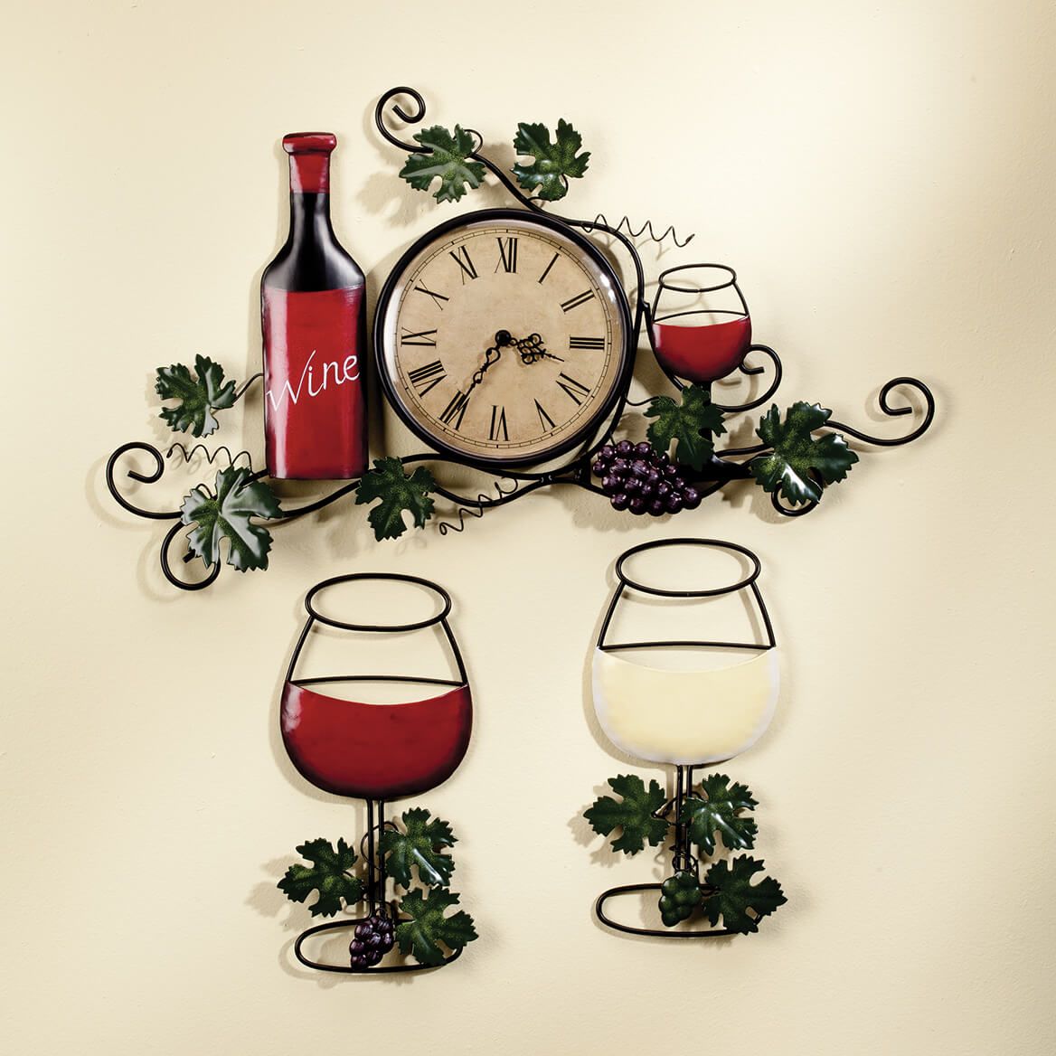 Wine Wall Clock and Wine Glasses Décor Set-378477