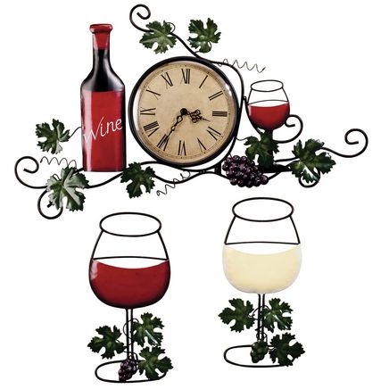Wine Wall Clock and Wine Glasses Décor Set-378477