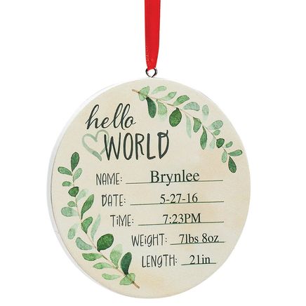 Personalized Hello World Birth Announcement Ornament-378631