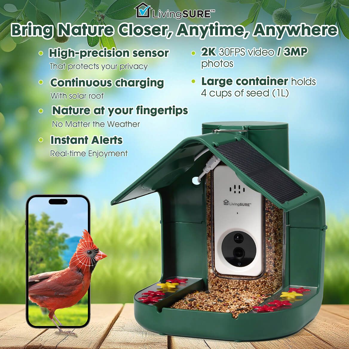 2-In-1 Smart Video Birdfeeder by LivingSURE™-378760