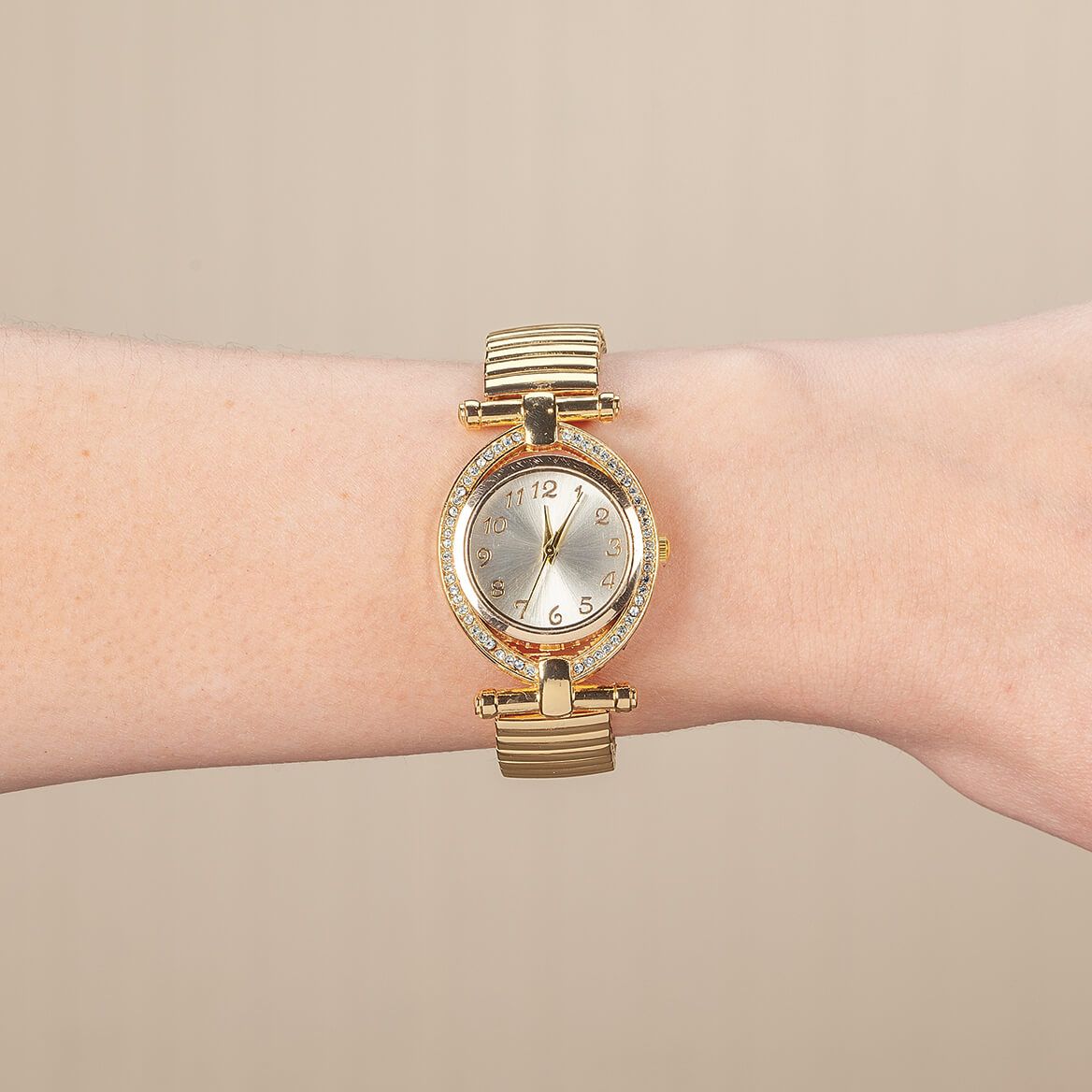 Faux Diamond Accent Stretch Watch-378782