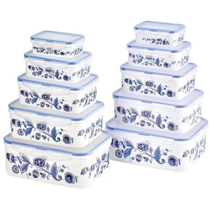 10-Pc. Blue Floral Locking Container Set with Bonus Set by Home-Style Kitchen™-379400