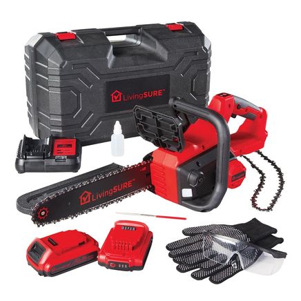 Cordless 12" Chainsaw, 2 Batteries and Charger Set By LivingSURE™-380520