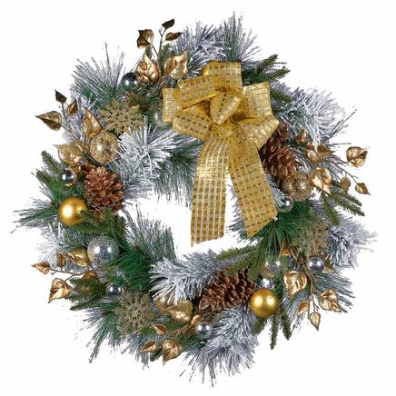 View product details for Golden Holiday Lighted Wreath By Holiday Peak™