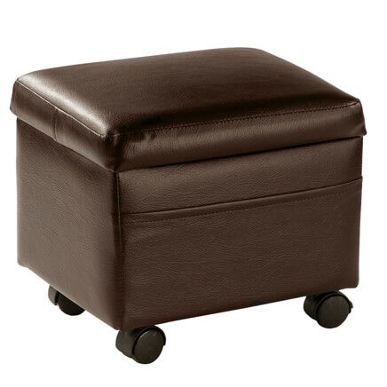 Foot Stool, Footrest Small Ottoman Stool, Elevated with Rolling Wheels-  Wooden Walnut Storage Drawer and Magazine Rack- Tapestry Top with Storage