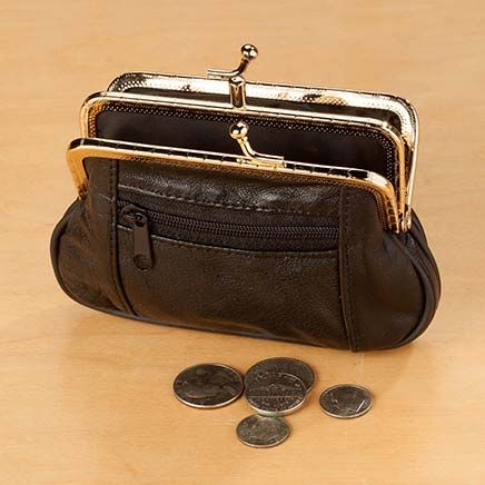 Dual Clasp Leather Coin Purse - Change Purse - Small Purse - Miles