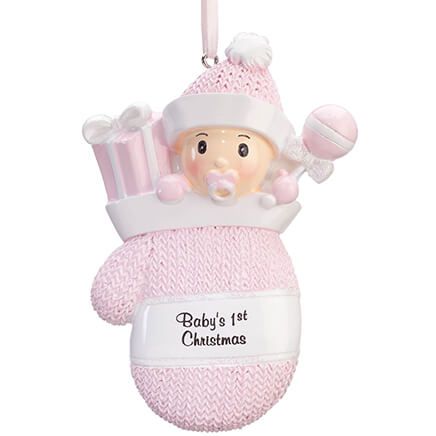 Baby's First Christmas Mitten Ornament, Pink-361147