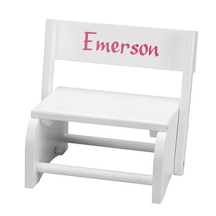 Personalized White Wooden 2-in-1 Chair and Stepstool-363555