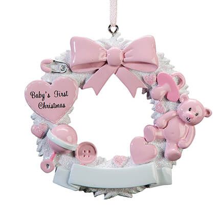 Baby's First Christmas Wreath Ornament, Pink-364956