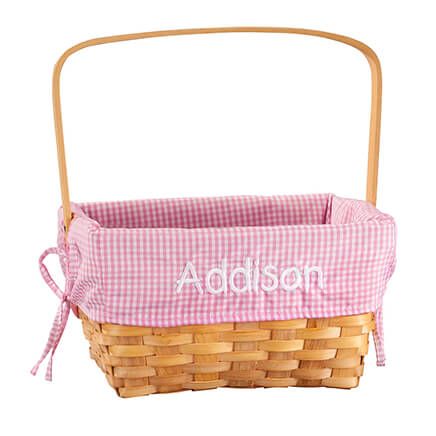 Personalized Pink Gingham Wicker Easter Basket-366643