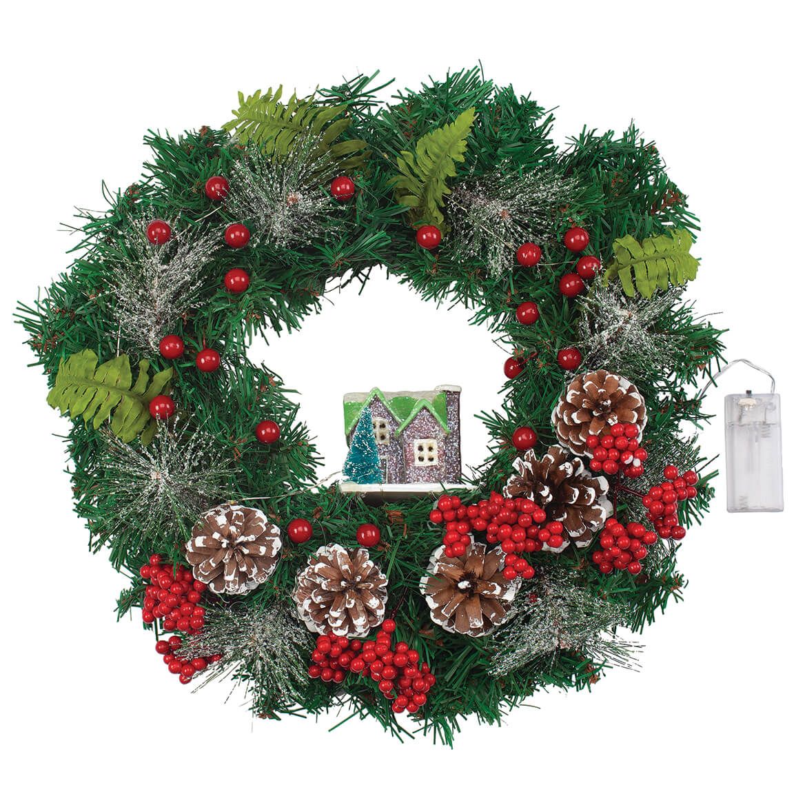 Lighted Holiday Wreath with House + '-' + 368201