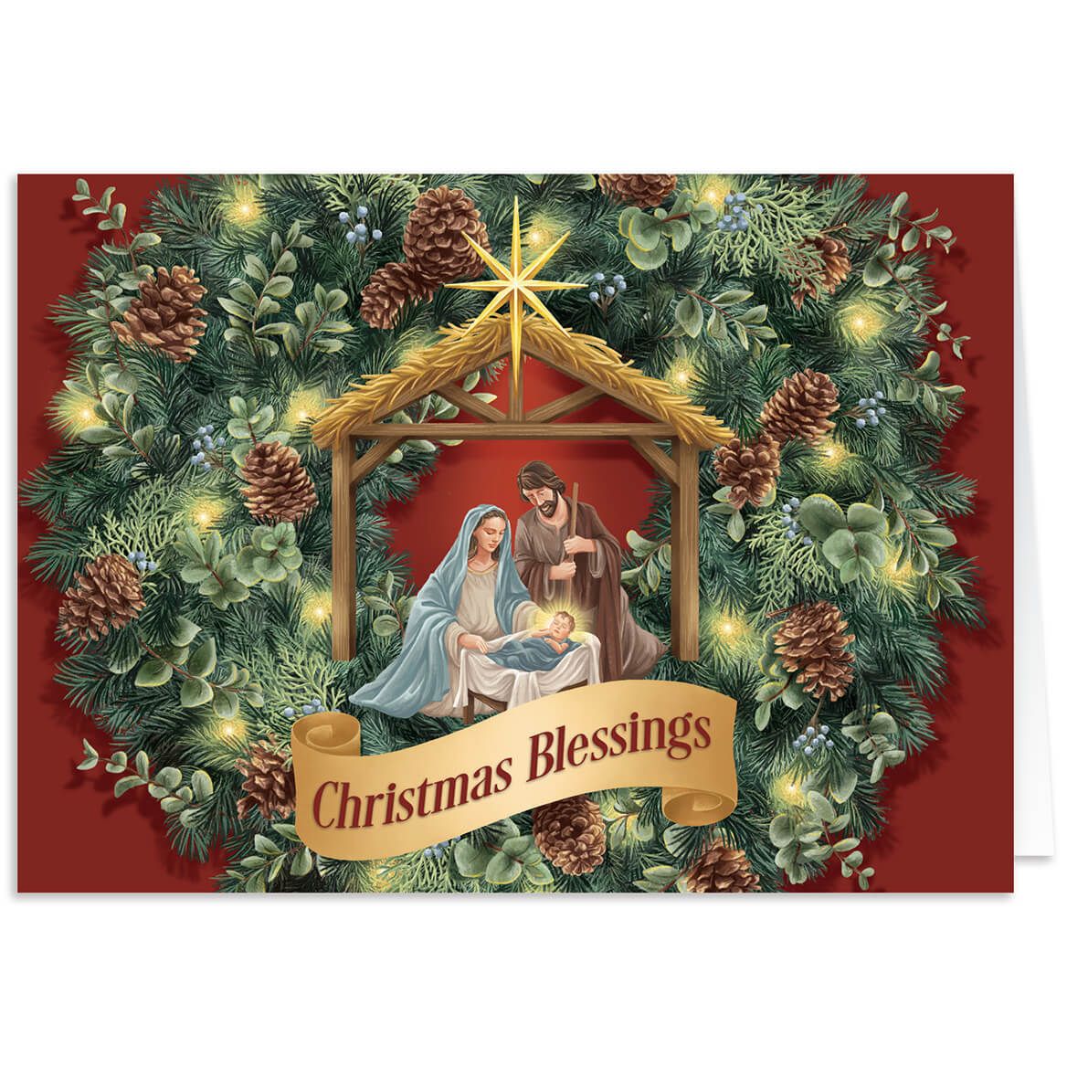 Personalized Nativity Wreath Christmas Card Set of 20 + '-' + 368235