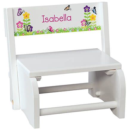 Personalized Children's White Butterfly & Flower Step Stool-368493