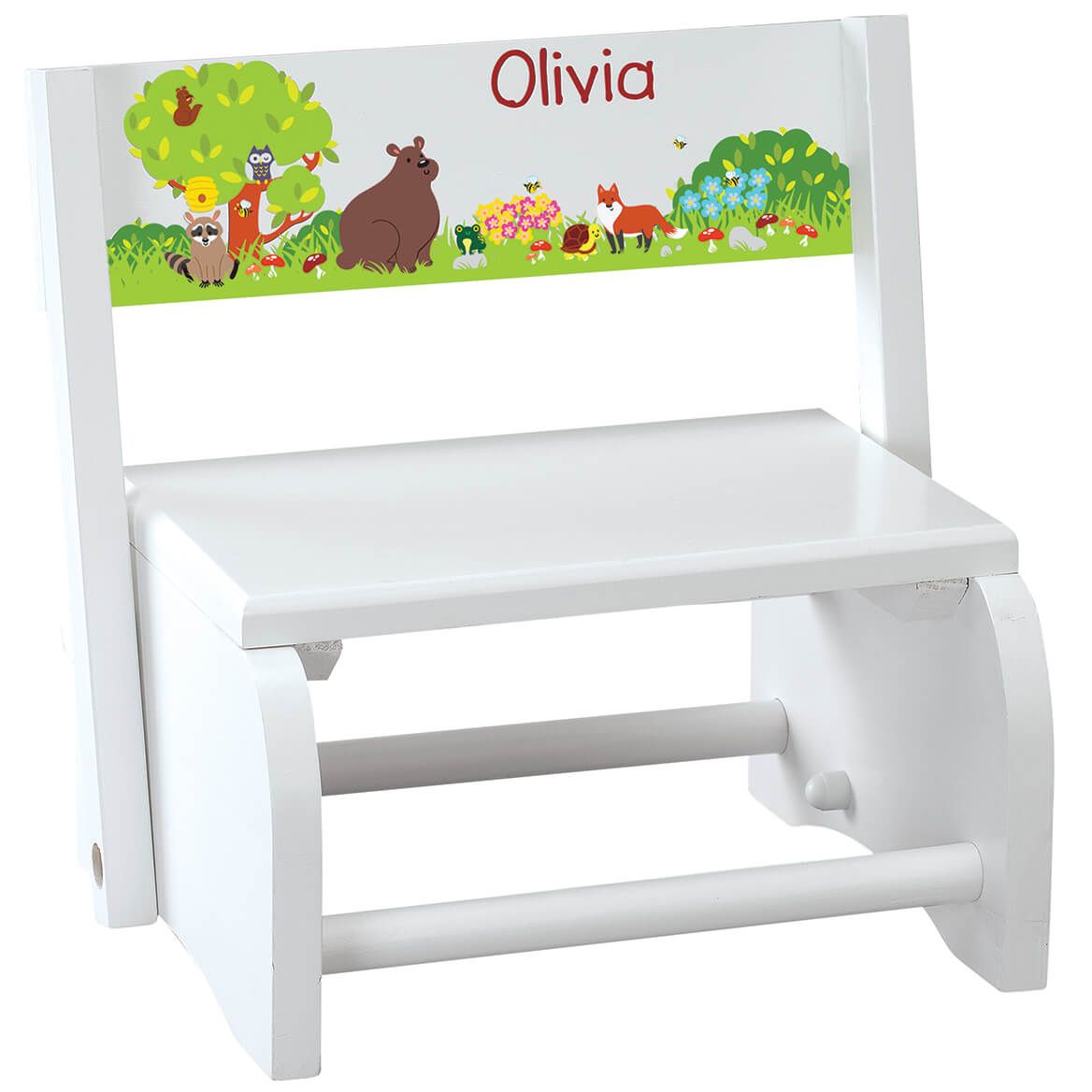 Personalized Children's White Woodland Animals Step Stool + '-' + 368495