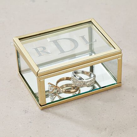 Personalized Gold Trim Glass Keepsake Box with Mirrored Bottom-368578