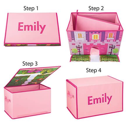Personalized Foldover Toy Box with Play Mat, Pink Castle-369230