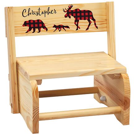 Personalized Children's Natural 2-in-1 Buffalo Plaid Stool-369612
