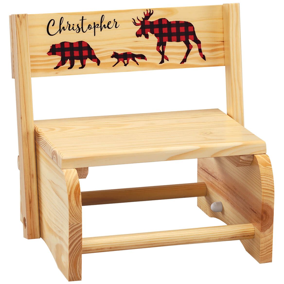 Personalized Children's Natural 2-in-1 Buffalo Plaid Stool + '-' + 369612