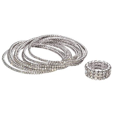Set of 10 Crystal Bracelets and Stretch Ring-370586
