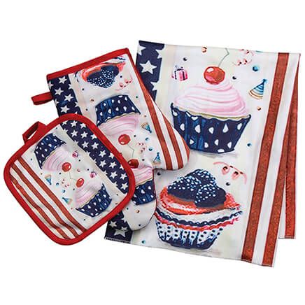 Patriotic Cupcake Kitchen Towel, Oven Mitt & Pot Holder Set-371628