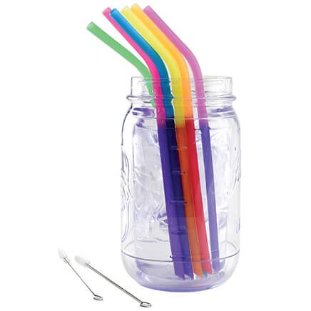 Set of 6 Color-Changing Silicone Straws with 2 Cleaning Brushes-371834