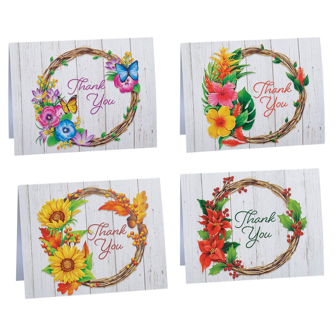 Seasonal Floral Wreath Thank You Cards, Set of 20 + '-' + 372513