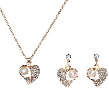 Cultured Pearl/Crystal Necklace and Earrings Set-372518