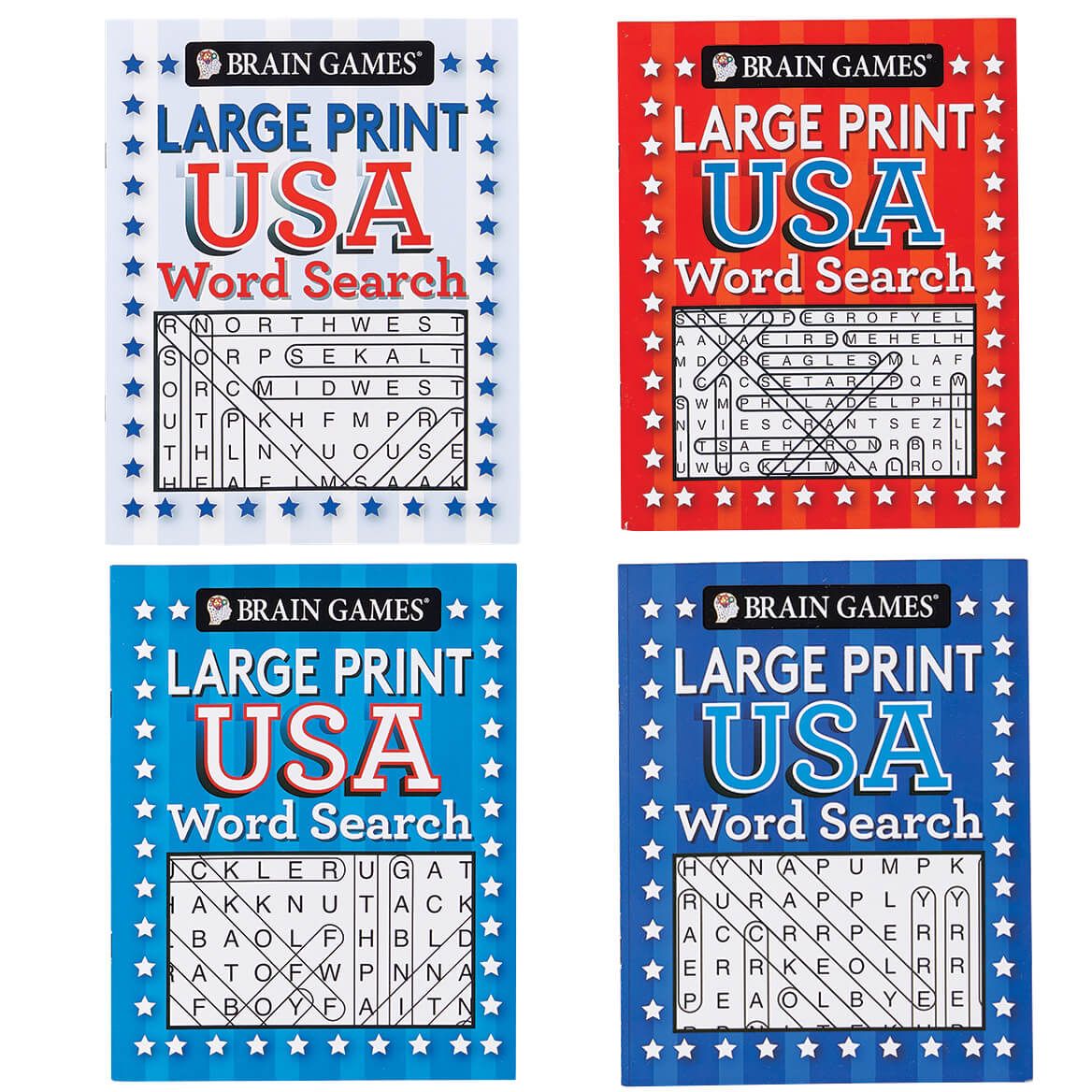 Brain Games® Large Print USA Word Search Books, Set of 4 + '-' + 372671
