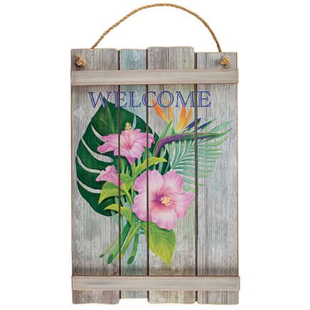 Welcome Hibiscus and Palm Pallet Sign by Holiday Peak™-372681