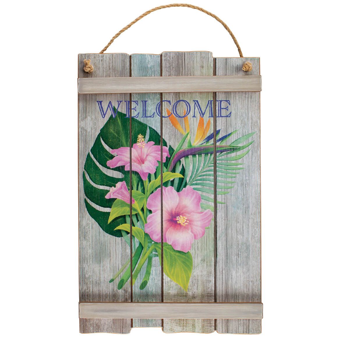 Welcome Hibiscus and Palm Pallet Sign by Holiday Peak™ + '-' + 372681