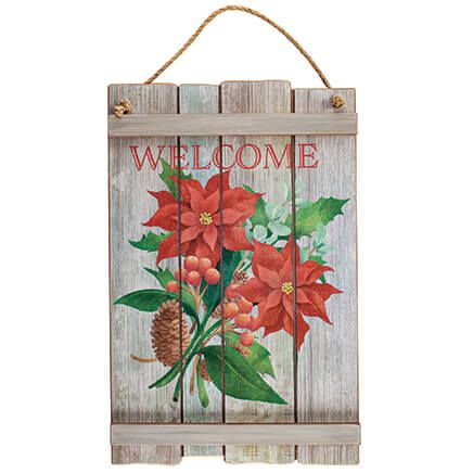 Welcome Poinsettia and Holly Pallet Sign by Holiday Peak™-372683