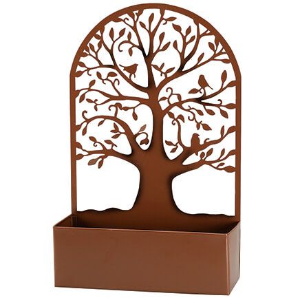 Brown Metal Arched Tree with Birds Planter Box-372833