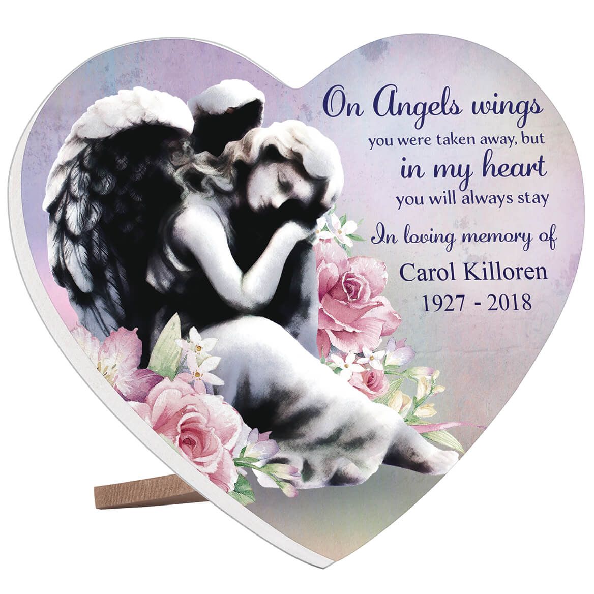 Personalized "On Angel's Wings" Memorial Heart Table Sitter + '-' + 372911