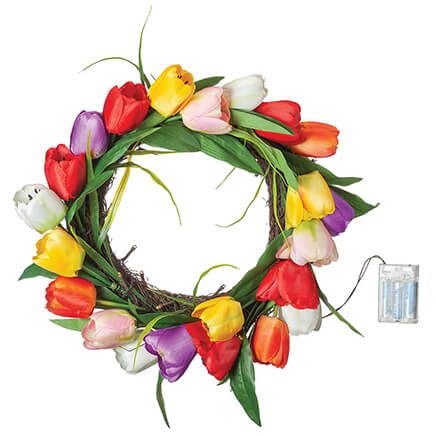 Lighted 18" Tulip Wreath by Oakridge™-373017