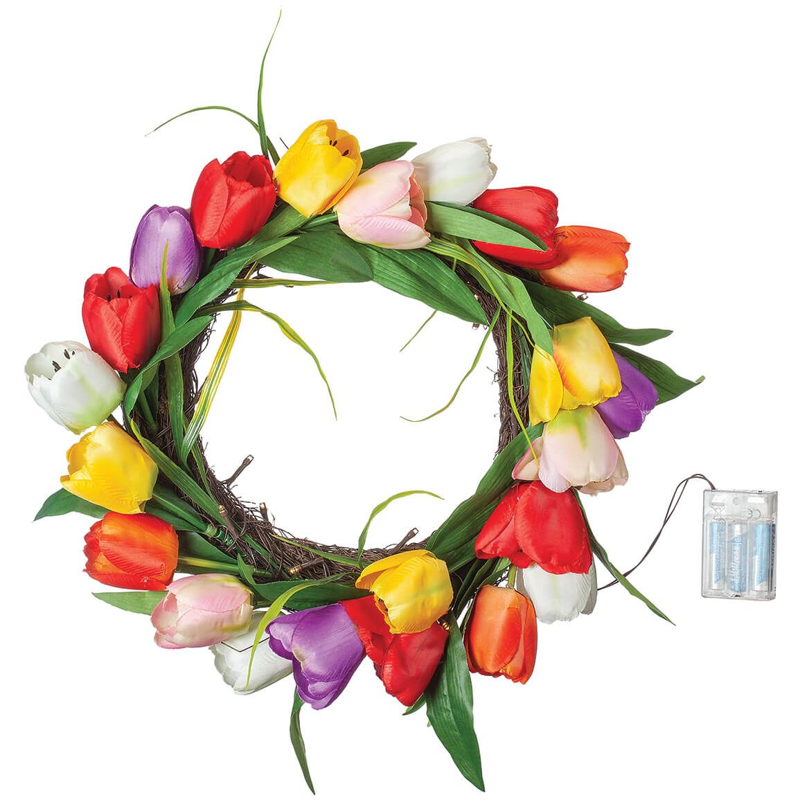 Lighted 18" Tulip Wreath by Oakridge™ + '-' + 373017