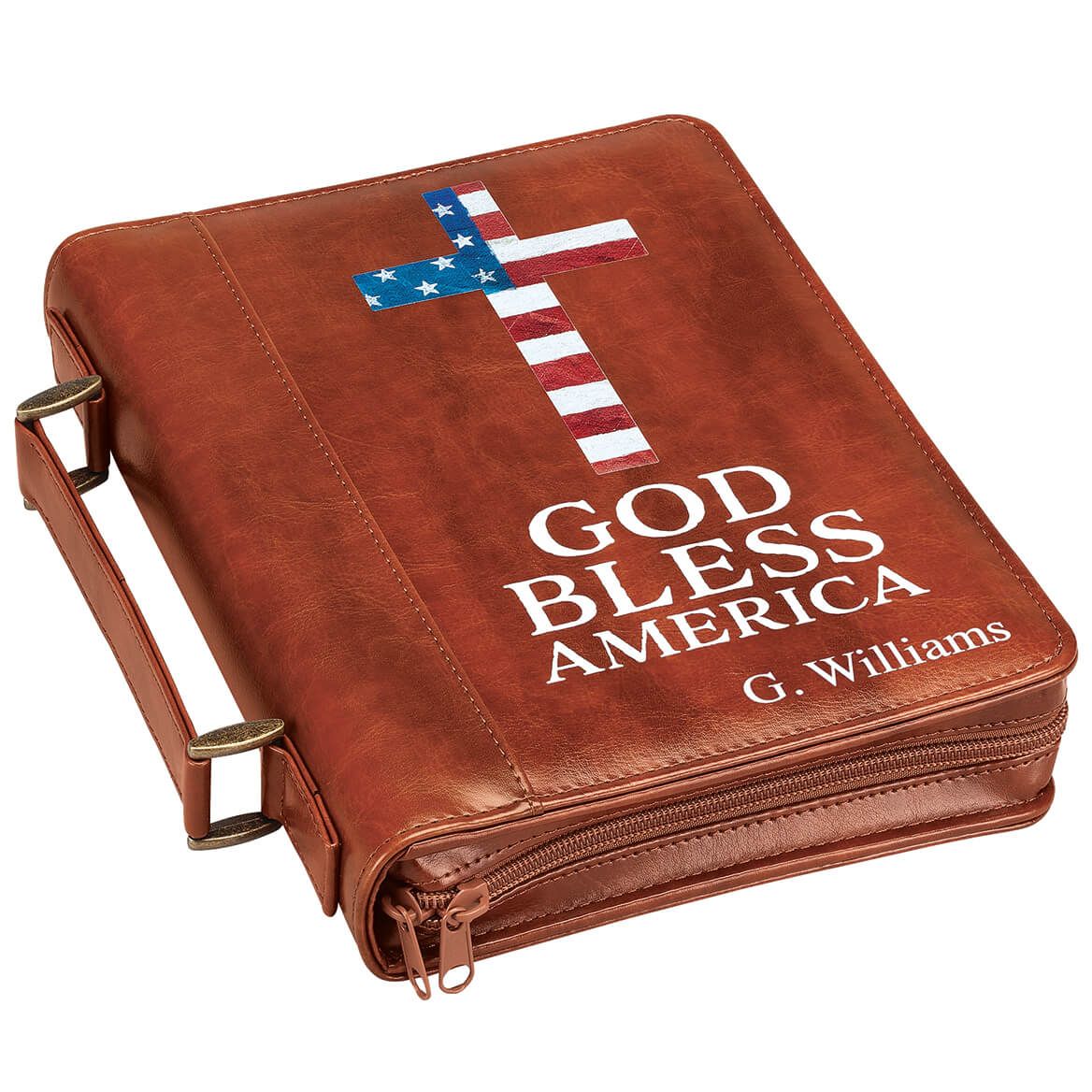 Personalized God Bless America Brown Bible Case + '-' + 373335