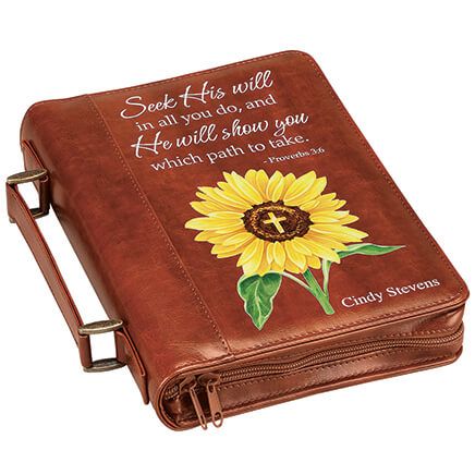 Personalized Sunflower Cross Brown Bible Case-373336