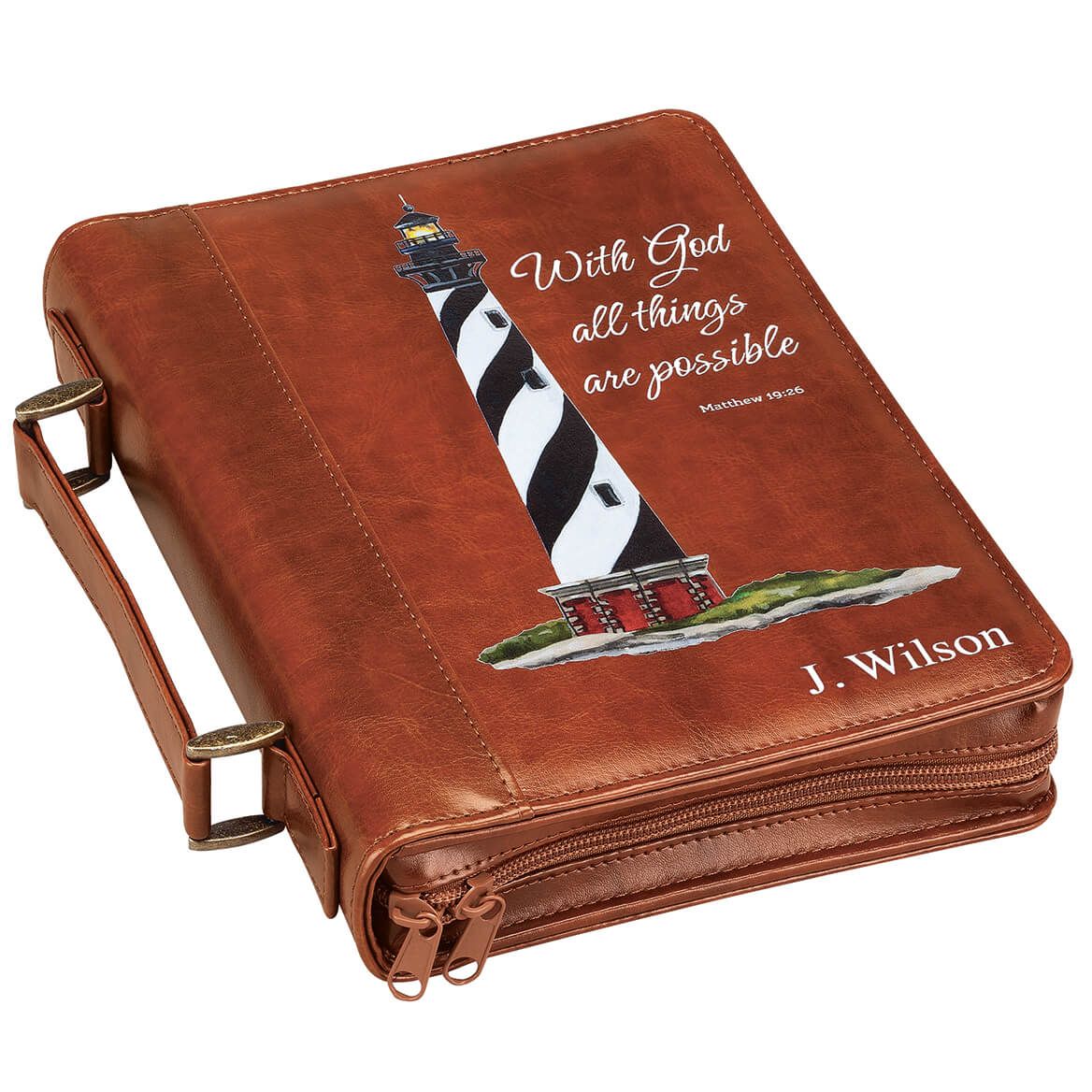 Personalized Lighthouse Brown Bible Case + '-' + 373337