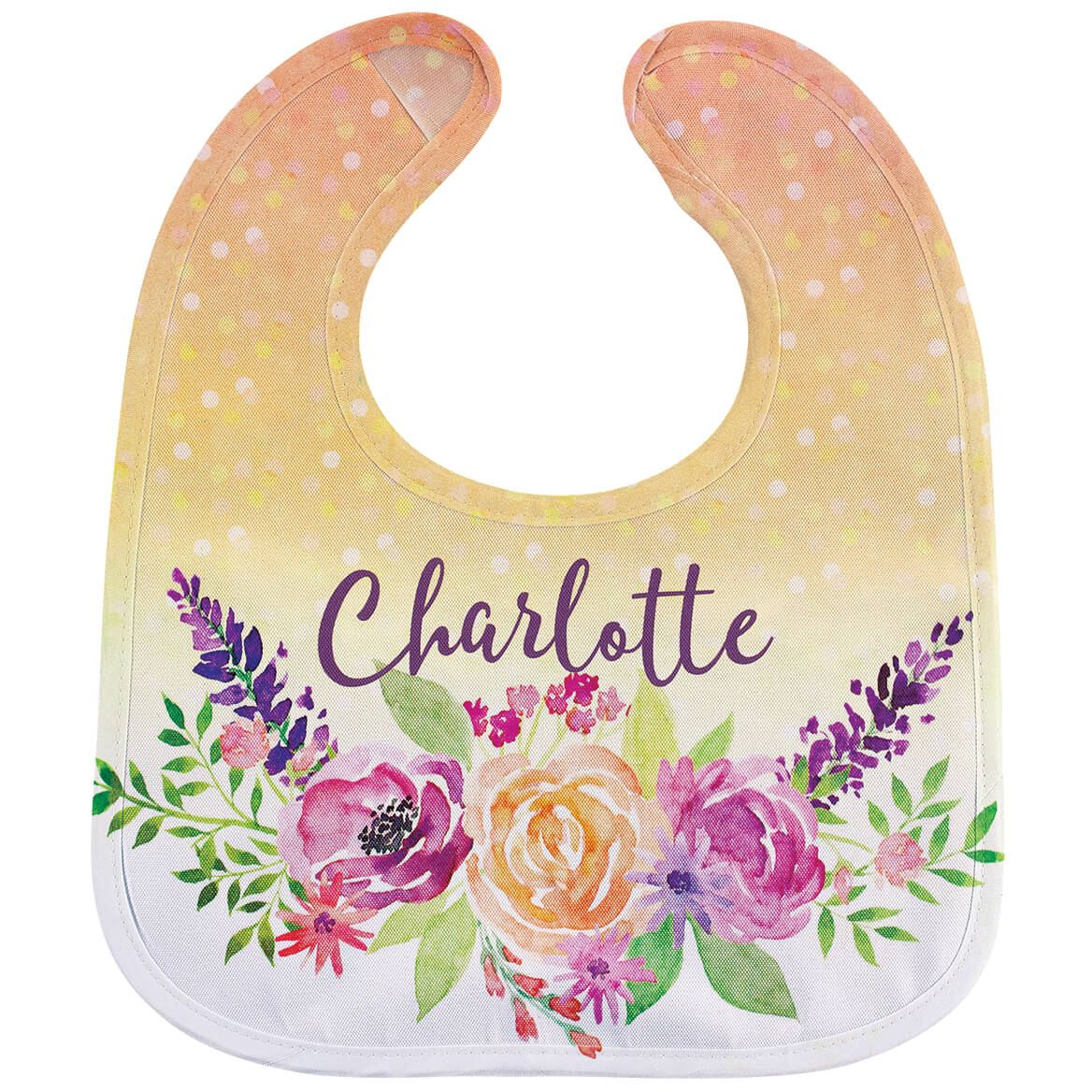 Personalized Watercolor Floral Baby Bib + '-' + 373516