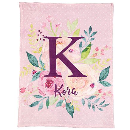 Personalized Watercolor Floral Initial Children's Blanket-373887
