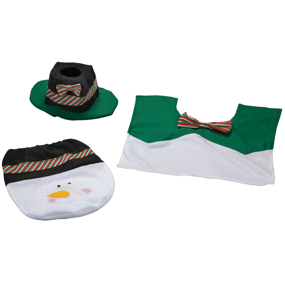 3-Pc. Green Snowman Toilet Cover and Rug Set + '-' + 373951