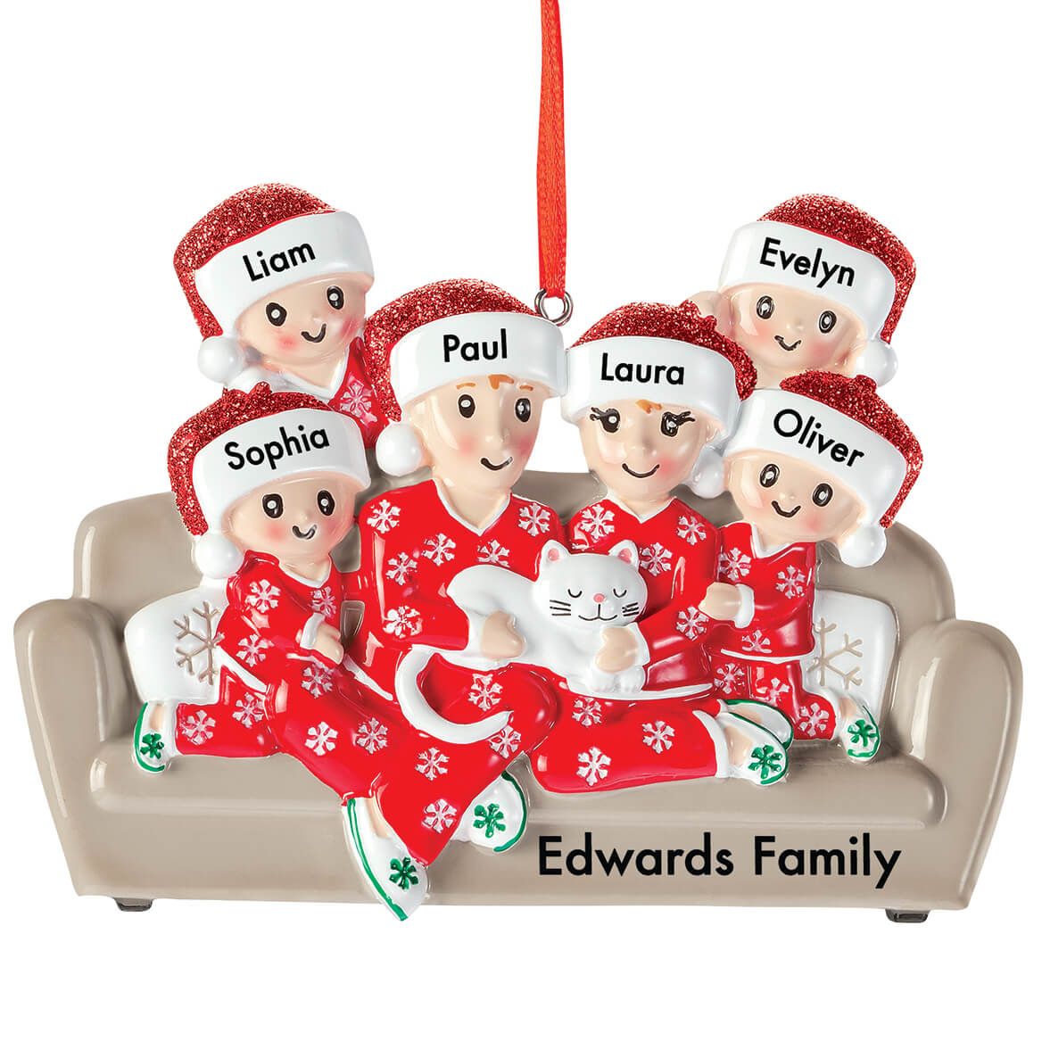 Personalized Family with Cat Ornament + '-' + 373986