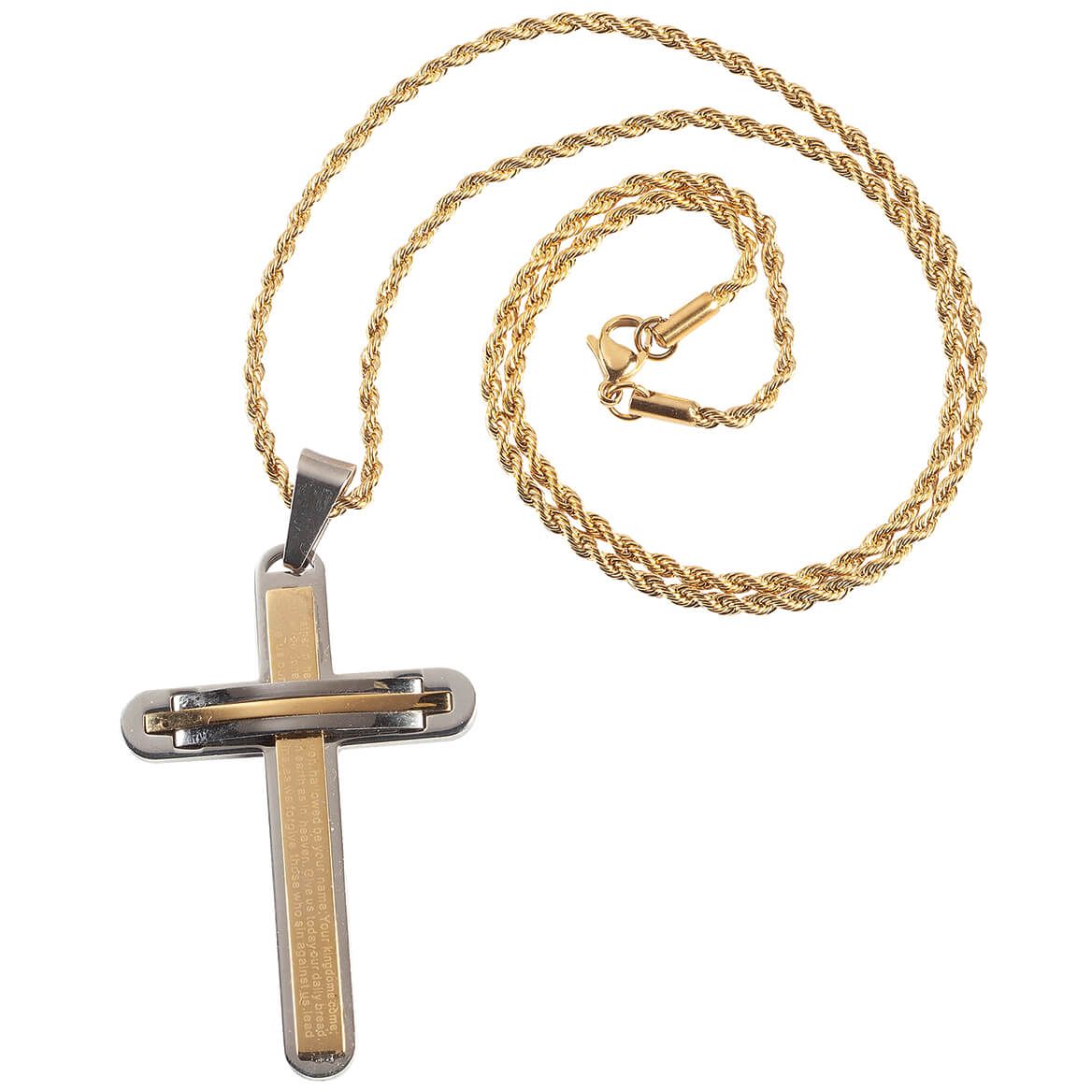 Lord&#x27;s Prayer Bicolor Cross Pendant Necklace for Men