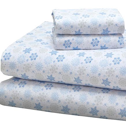Blue Snowflake Cotton Flannel Sheets Set-374180