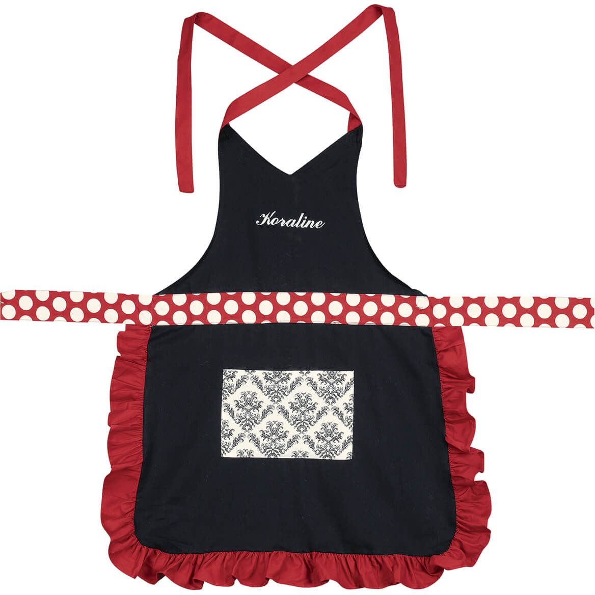 Personalized Black Damask and Dots Apron + '-' + 374200