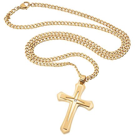 Personalized Stainless Steel/CZ Cross Necklace-374246